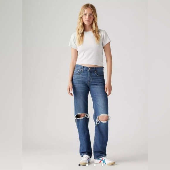 LEVIS Low Pro 30 woman Distressed blue cotton bohemian denim high rise jean - Picture 1 of 13
